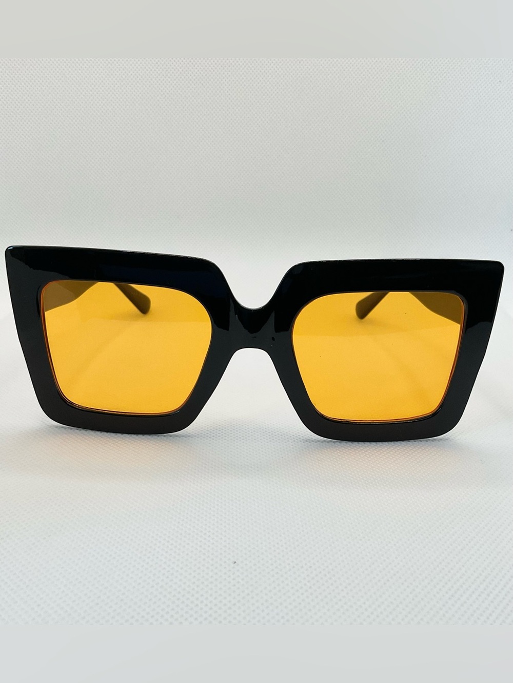 Oversized Bold Statement Square Sunglasses Black with Amber Lenses | MayZai
